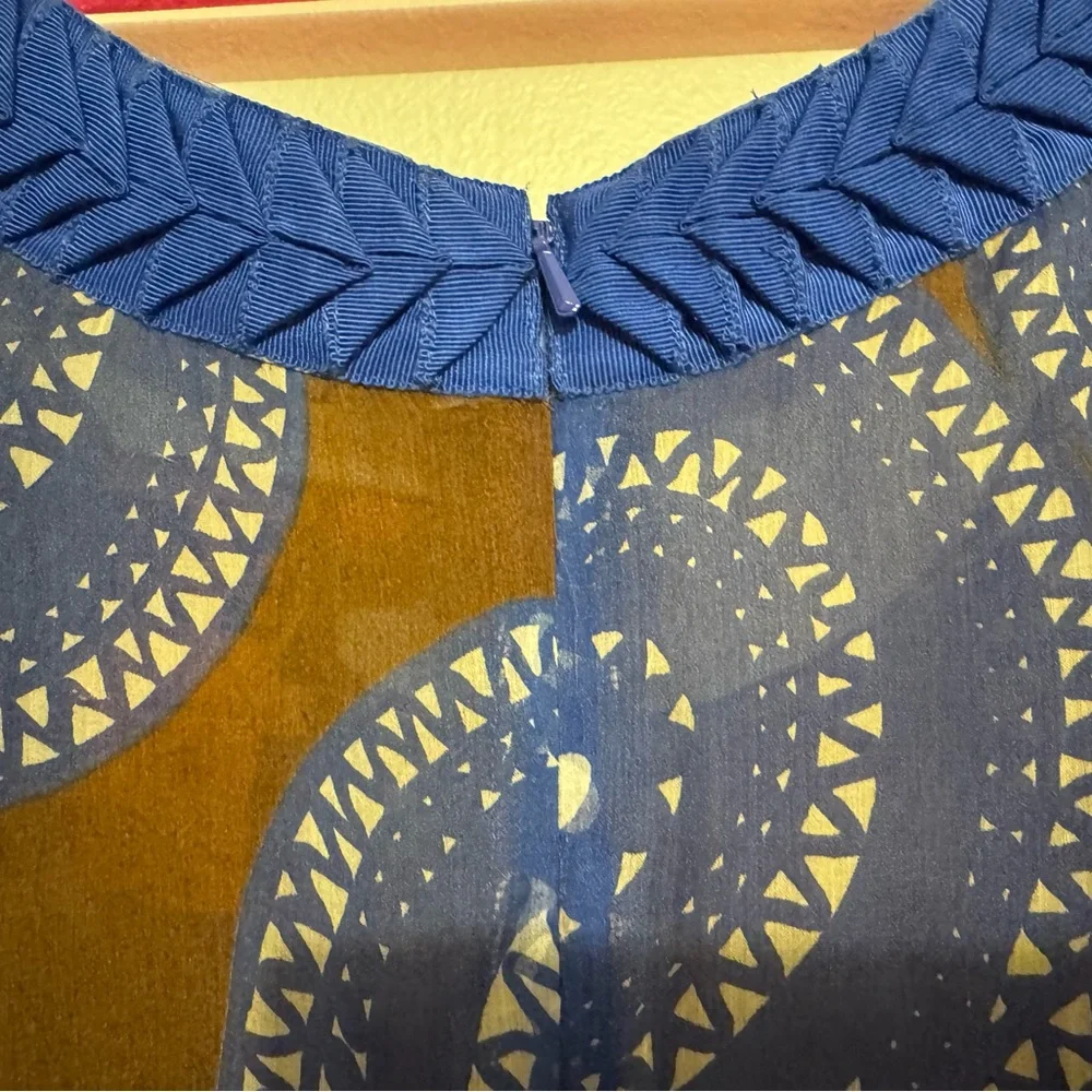 Tory Burch Silk Blue Brown Florisa Sleeveless Dress Geometric Circle Print Sz 12